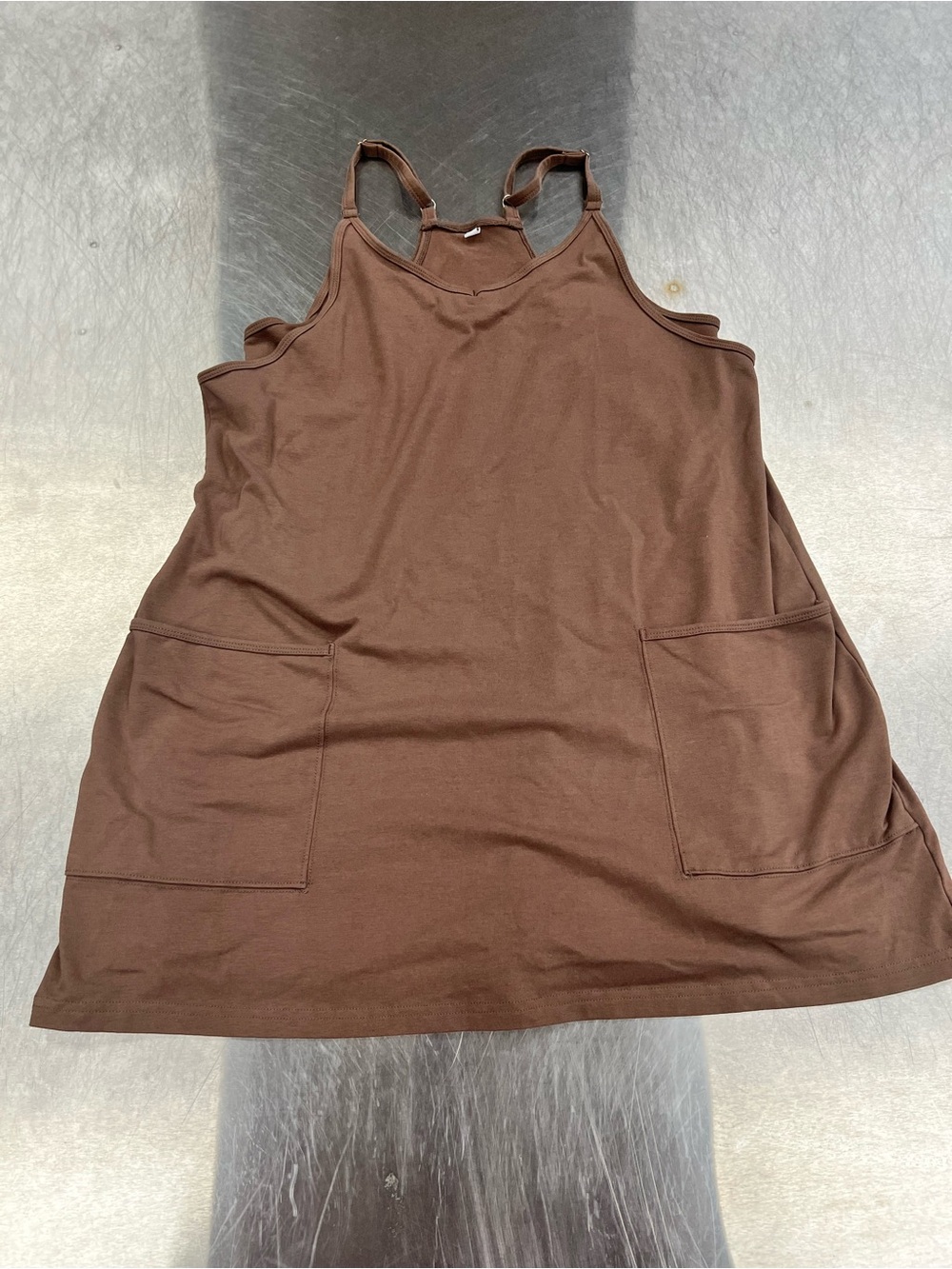 Tan Dual Pocket Tank Dress Over Shorts Body Suit- Women’s Medium